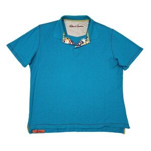 Robert Graham Polo Shirt Mens Size Large Blue Knit Designer Paint Splatter